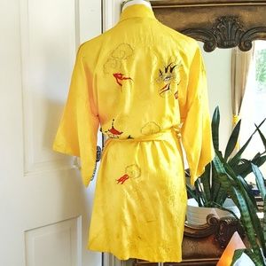 Vintage Authentic Japanese Dragon Kimono Pale Gold